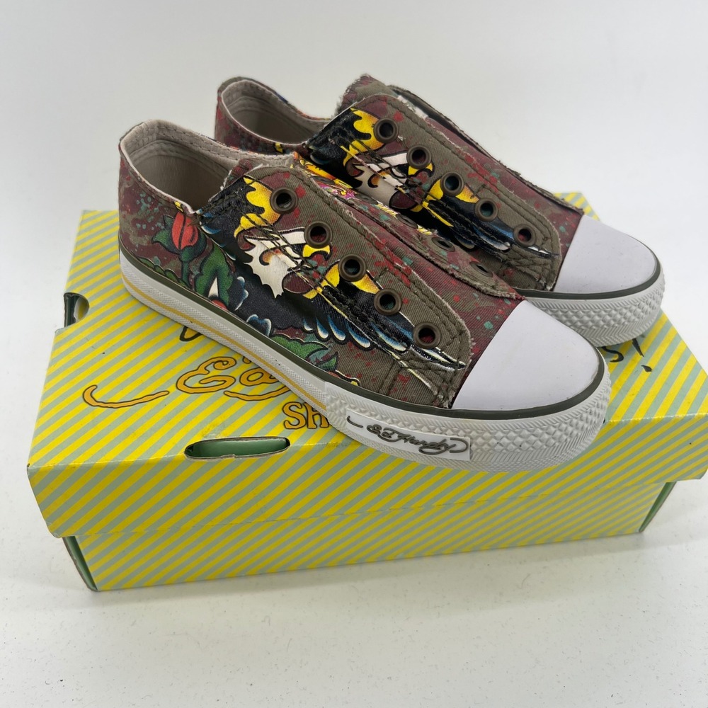 Y2K Ed Hardy Kids Lowrise 100 Shoes Military Style‎ Sneakers Size 1 NWT